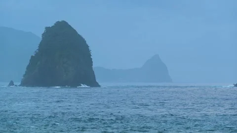 Sea stacks and dramatic clouds in Izu peninsula, Shizuoka Prefecture, Japan Stock Footage 249639088