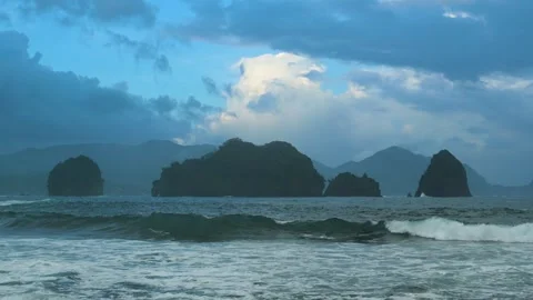 Sea stacks and dramatic clouds in Izu peninsula, Shizuoka Prefecture, Japan Stock Footage 249639125