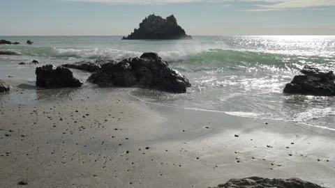 Sea stacks and waves at the beach, Aichi, Japan Stock Footage 325833302
