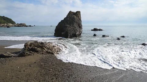 Sea stacks and waves at the beach, Aichi, Japan Stock Footage 325833373