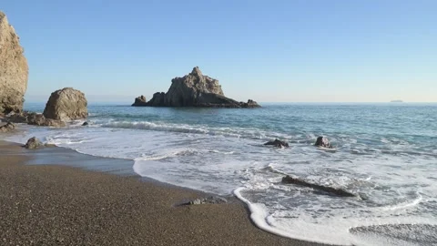 Sea stacks and waves at the beach, Aichi, Japan Stock Footage 325833413