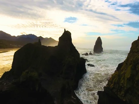 Sea Stacks at Cannon Beach, Oregon - 01 Stock Footage 80676789