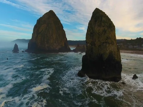 Sea Stacks at Cannon Beach, Oregon - 03 Stock Footage 80678696
