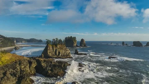 Sea stacks of Second Beach at La Push, Washington Stock Footage 213124604