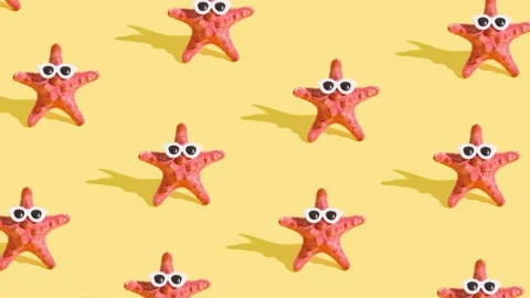 Sea star in sunglasses, moving pattern. Creative video summer, relax, vocation Stock Footage 239535408