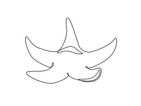 Sea starfish. Continuous one line drawing of underwater star fish in linear Stock Illustration