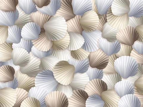 Sea stones on the sand. Shells. Vector seashore. Summer background. Stock-Illustration