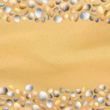 Sea stones on the sand. Shells. Vector seashore. Summer background. Stock-Illustration