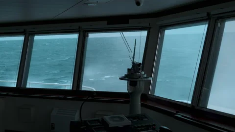 Sea Storm. Pitching. View from ship bridge. Water splashes from bottom to top Stock Footage 229740749