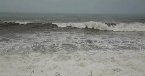Sea Storm on the shore Ocean wave background breaking sea water rock 動画素材 334647516