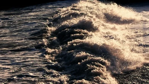 Sea storm waves in SlowMotion on sunset Stock-Footage 87269463