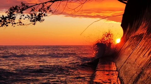 The sea is stormy at sunset. Stock Footage 125879085
