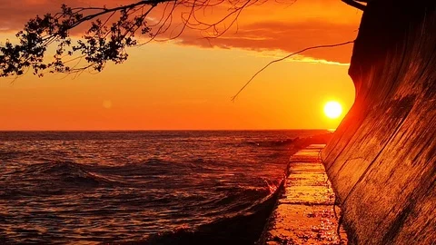 The sea is stormy at sunset. Stock Footage 125879131