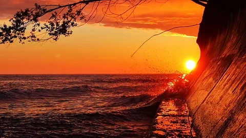 The sea is stormy at sunset. Stock Footage 125879141