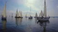 Sea on summer sunny day, sailing yachts floating on water HD Footage