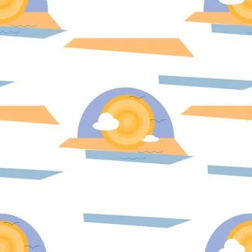 Sea, Sun, Sand and Clouds Abstract Illustration Seamless Pattern Isolated o.. Stockillustratie
