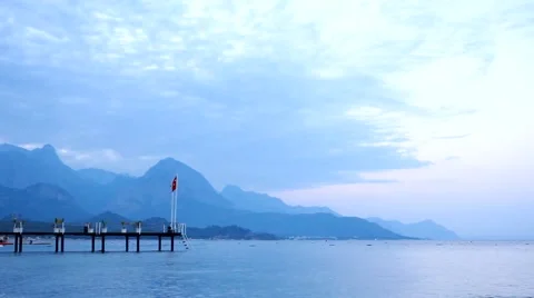 Sea sunset .Beach,pier , bridge. Stock Footage 52915744