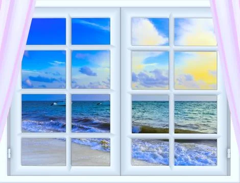 Sea sunset from the window Illustrazione stock