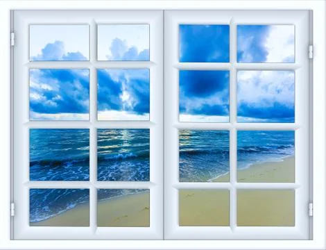 Sea sunset from the window Illustrazione stock