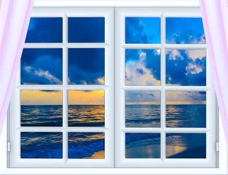 Sea sunset from the window Illustrazione stock