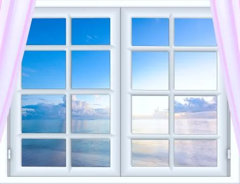 Sea sunset from the window Illustrazione stock