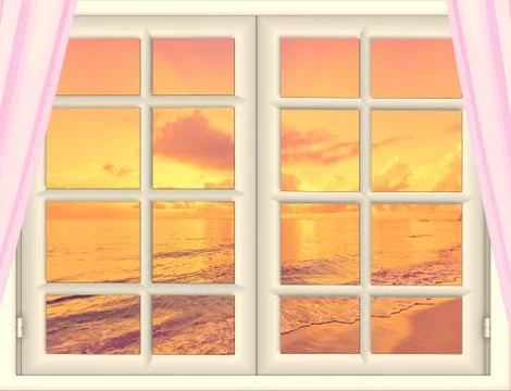 Sea sunset from the window Illustrazione stock