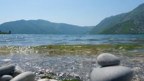 Sea surf on a background of mountains. Stock Footage 89492578