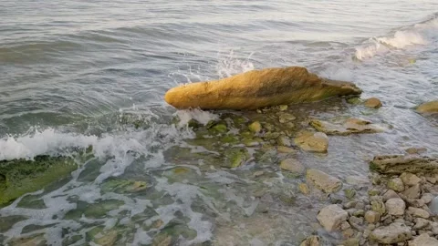 Sea surf on flat stone, close-up Stock-Footage 313892518