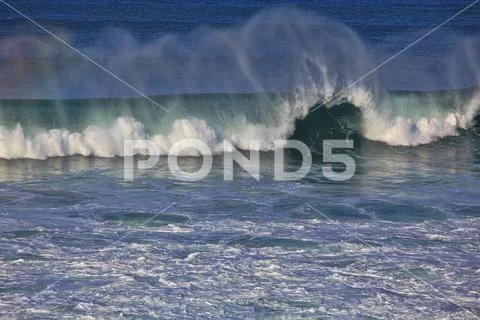 Sea surf great wave break on coastline Stock Photos