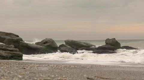 Sea surf from a low angle. Slow motion. Stock Footage 52668046