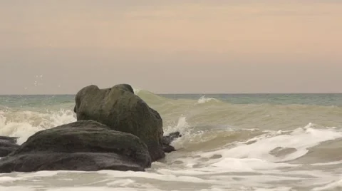 Sea surf from a low angle. Slow motion. 스톡 동영상 52668142