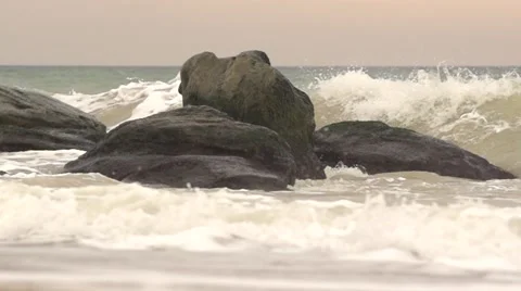 Sea surf from a low angle. Slow motion. Stock Footage 52668287