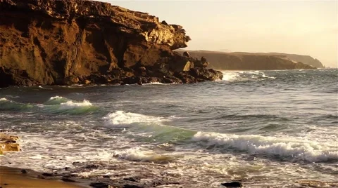 Sea surf on the rocks in the area  La Pared  on Fuerteventura 库存影片 54238991
