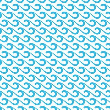 Sea surf wave seamless pattern, blue water curves 스톡 일러스트