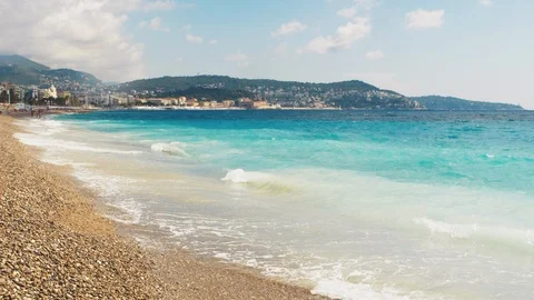 Sea surface close up shot with waves, blue sky with small clouds. 4k UHD 2160p Stock Footage 112976759