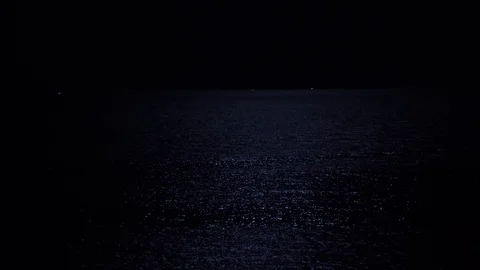 Sea Surface Glowing Reflecting Moon Light at Night. Mystery and Magic Landscape Stock Footage 95493032