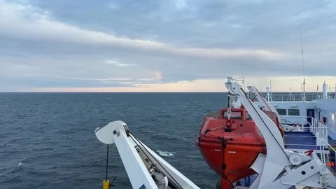 Sea surface from ship open deck at overcast windy morning Stock Footage 345664072