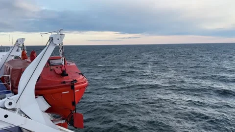 Sea surface from ship open deck at overcast windy morning Stock Footage 345664121