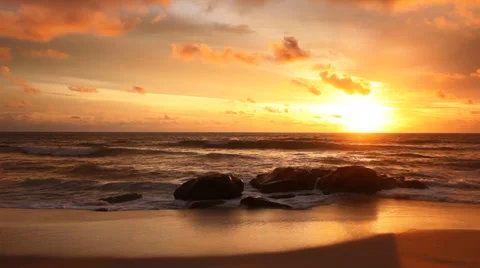 Sea tide at beach in sunset light Stock Footage 33309232