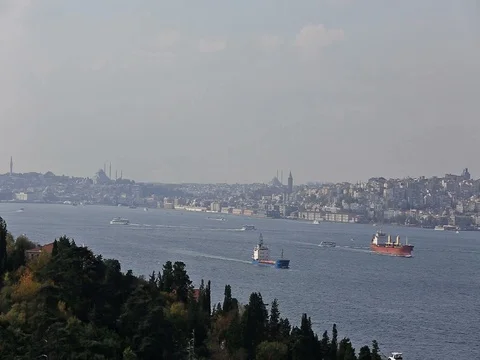 Sea traffic on Bosphorus Stock Footage 73610986