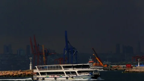 Sea traffic in Bosphorus strait. Ships in Bosporus strait. Istanbul. Turkey. Stock Footage