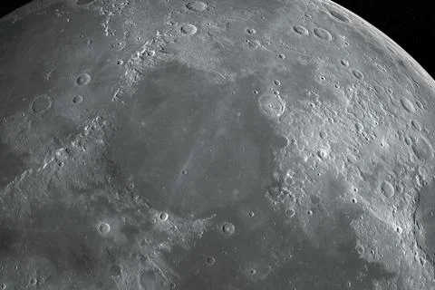 Sea of Tranquility in the lunar surface of the moon, 3d rendering Ilustração Stock