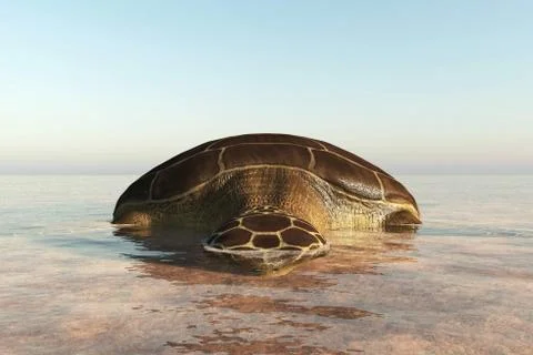Sea turtle on the beach 3d rendering Stock Illustration