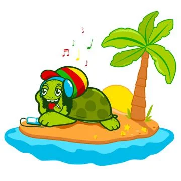 Sea turtle at the beach. Vector illustration Stock Illustration