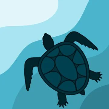 Sea turtle. floating in the thickness of sea turtle water. Cold blue gamma Stock Illustration