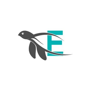 Sea turtle icon with letter E logo design illustration Stock Illustration