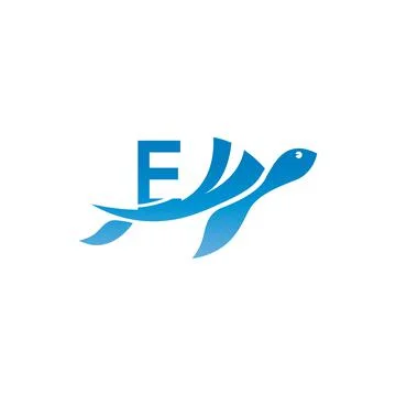 Sea turtle icon with letter E logo design illustration Stock Illustration