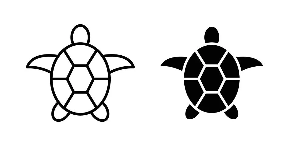 Sea turtle icon linear versions pack on white background Stock Illustration