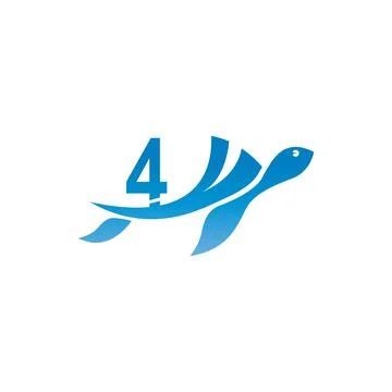 Sea turtle icon with number 4 logo design illustration Stock Illustration