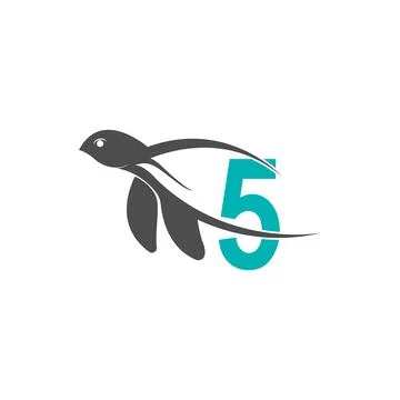 Sea turtle icon with number 5 logo design illustration Stock Illustration